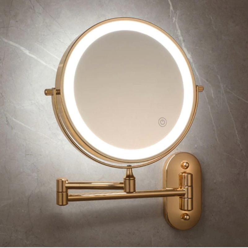 Gold rechargeable LED magnifying mirror for make-up and bathroomGold rechargeable LED magnifying mirror for make-up and bathroom