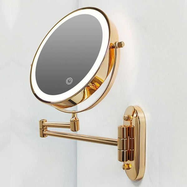 Gold rechargeable LED magnifying mirror for make-up and bathroomGold rechargeable LED magnifying mirror for make-up and bathroom