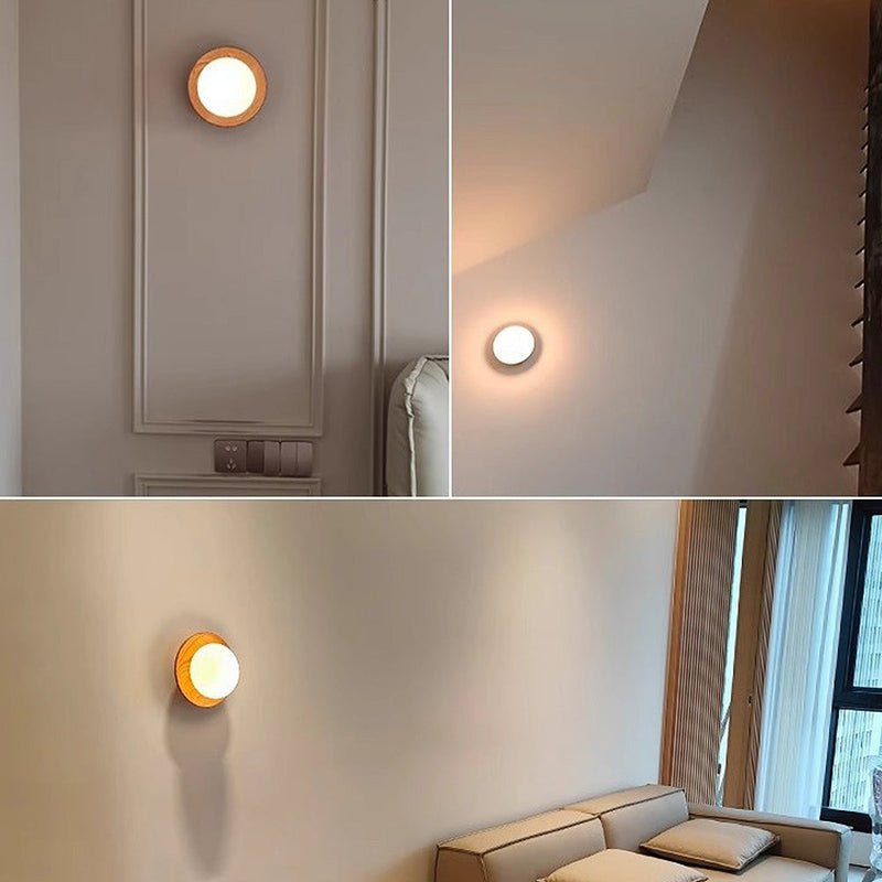 Natural Wood White Simple Wall Light