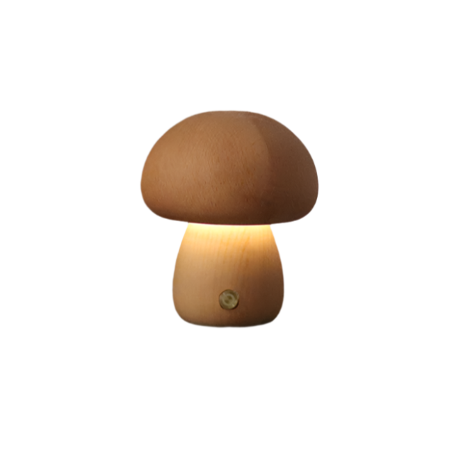 Rechargeable Wooden Mushrooms Table Lamp