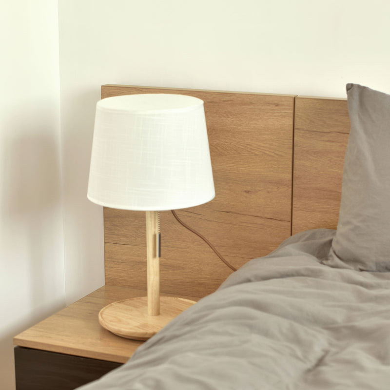 Gentle Glow Nordic Walnut Lamp with Luxury Fabric Accents