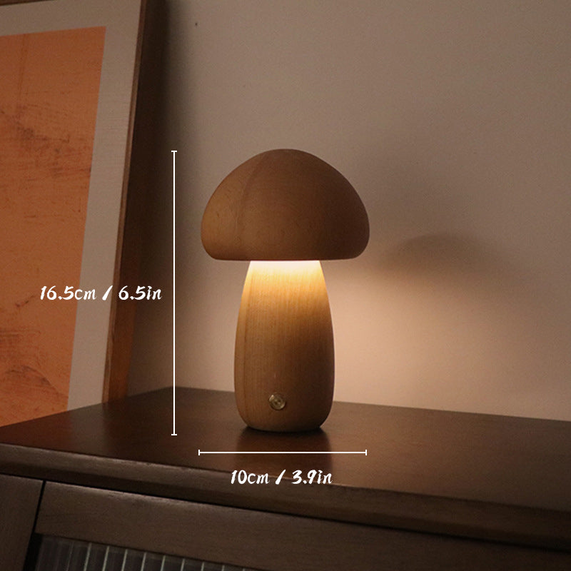 Rechargeable Wooden Mushrooms Table Lamp