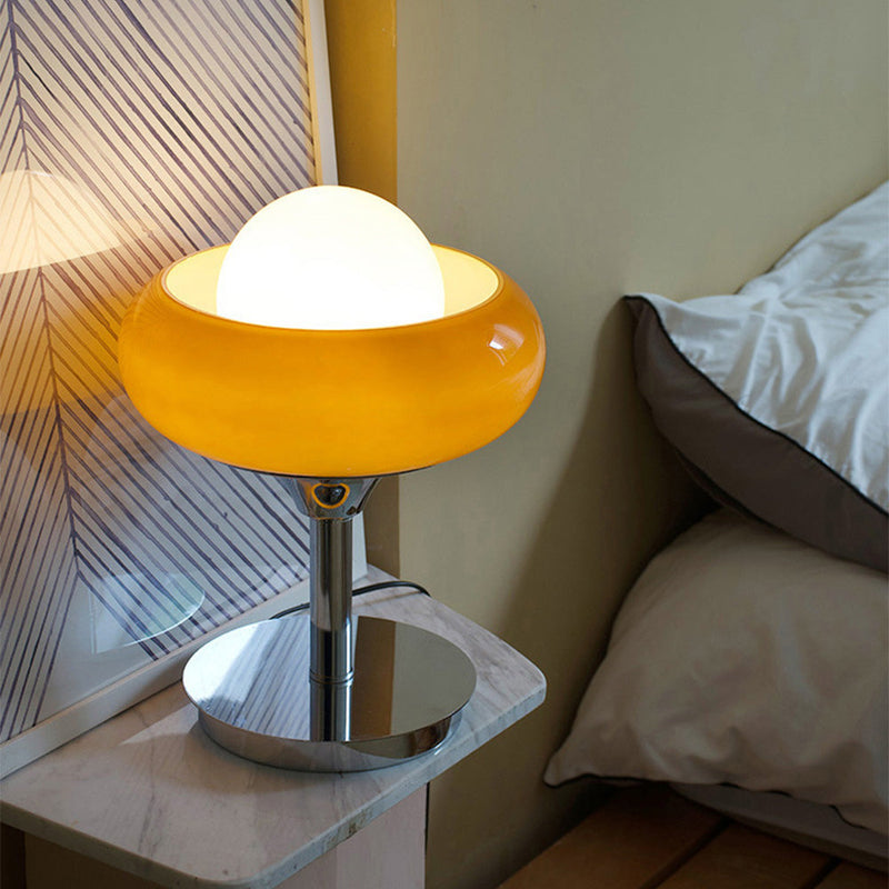 Vintage Bauhaus glass yellow table lamp